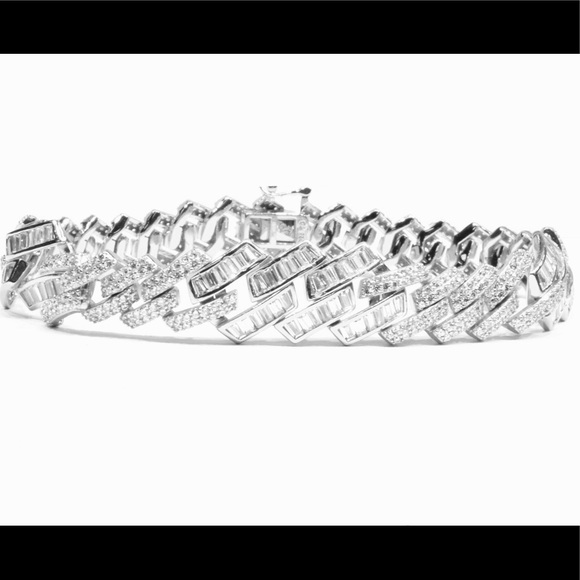 925 Silver Iced Out Baguette Cuban Link Bracelet